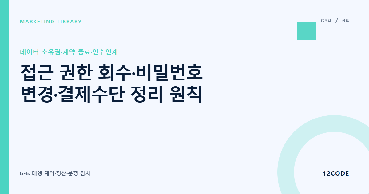 12code 라이브러리 아티클 표지. 접근 권한 회수·비밀번호 변경·결제수단 정리 원칙