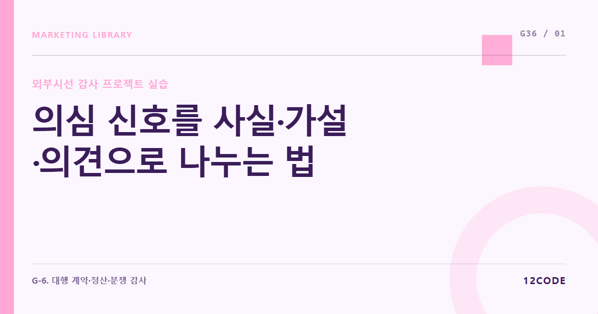 12code 라이브러리 아티클 표지. 의심 신호를 사실·가설·의견으로 나누는 법