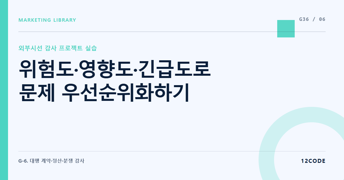 12code 라이브러리 아티클 표지. 위험도·영향도·긴급도로 문제 우선순위화하기