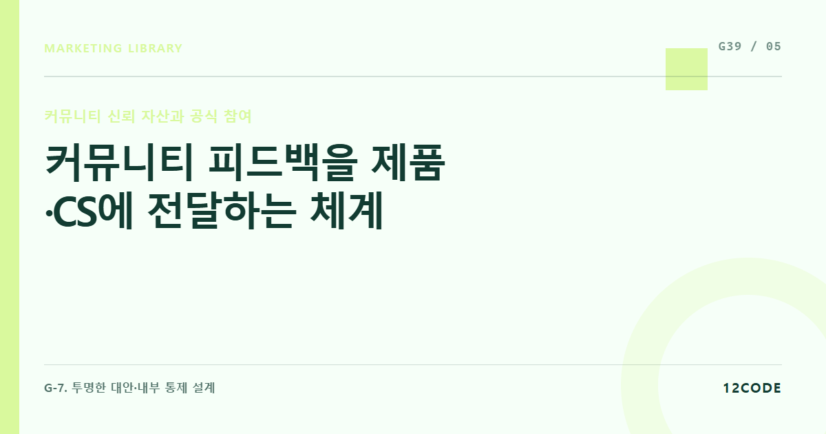 12code 라이브러리 아티클 표지. 커뮤니티 피드백을 제품·CS에 전달하는 체계